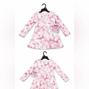 Hello Kitty & Friends Girls Pink Long Sleeve Dress | Cute Bow Print | NWT